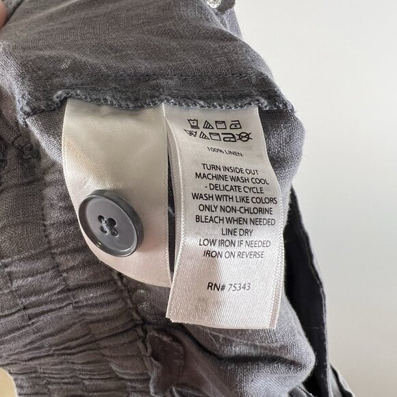 Tahari Linen Pants Size Medium Gray Pockets High Rise Stretch Waist Lagenlook - Picture 7 of 7
